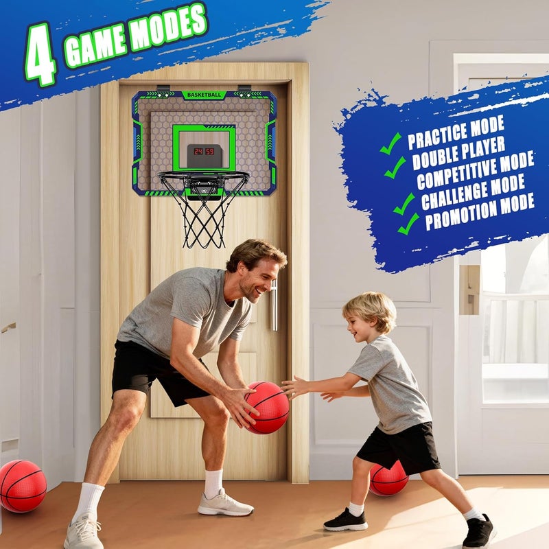 MIROTEE Indoor Basketball Hoop for Kids, Over The Door Mini Basketball Hoop with Scoring & Countdown, Remote Control, 3 Balls & Sound Effects, Birthday & Christmasl Toys Gifts for 4-12 Year Old Girls Boys - Image 5